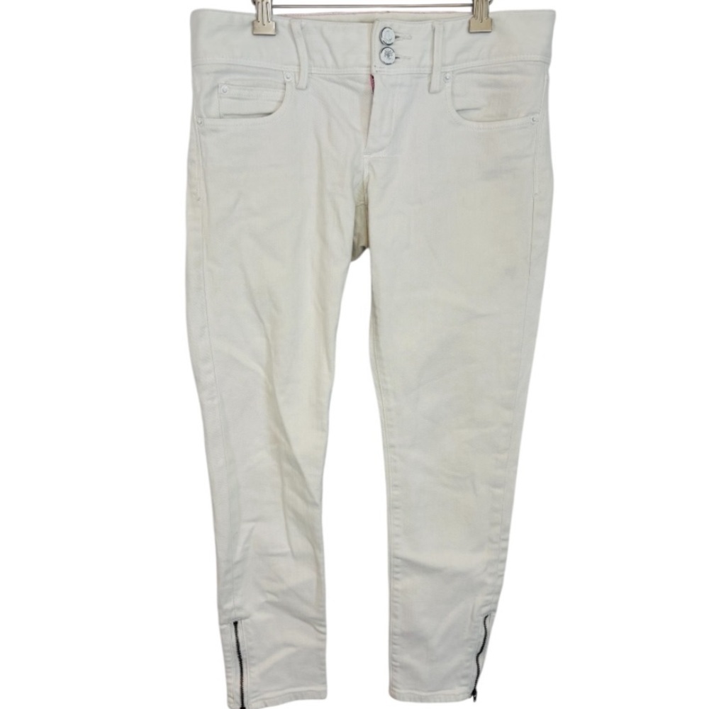 Lilly Pulitzer Cotton Blend White Denim Skinny Mini Jeans with Zip Up Ankles
